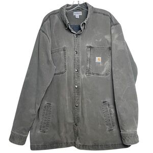 Carhartt Vintage Y2K Peat Gray Canvas Snap Front Fleece-Lined Shirt Jacket 2XL